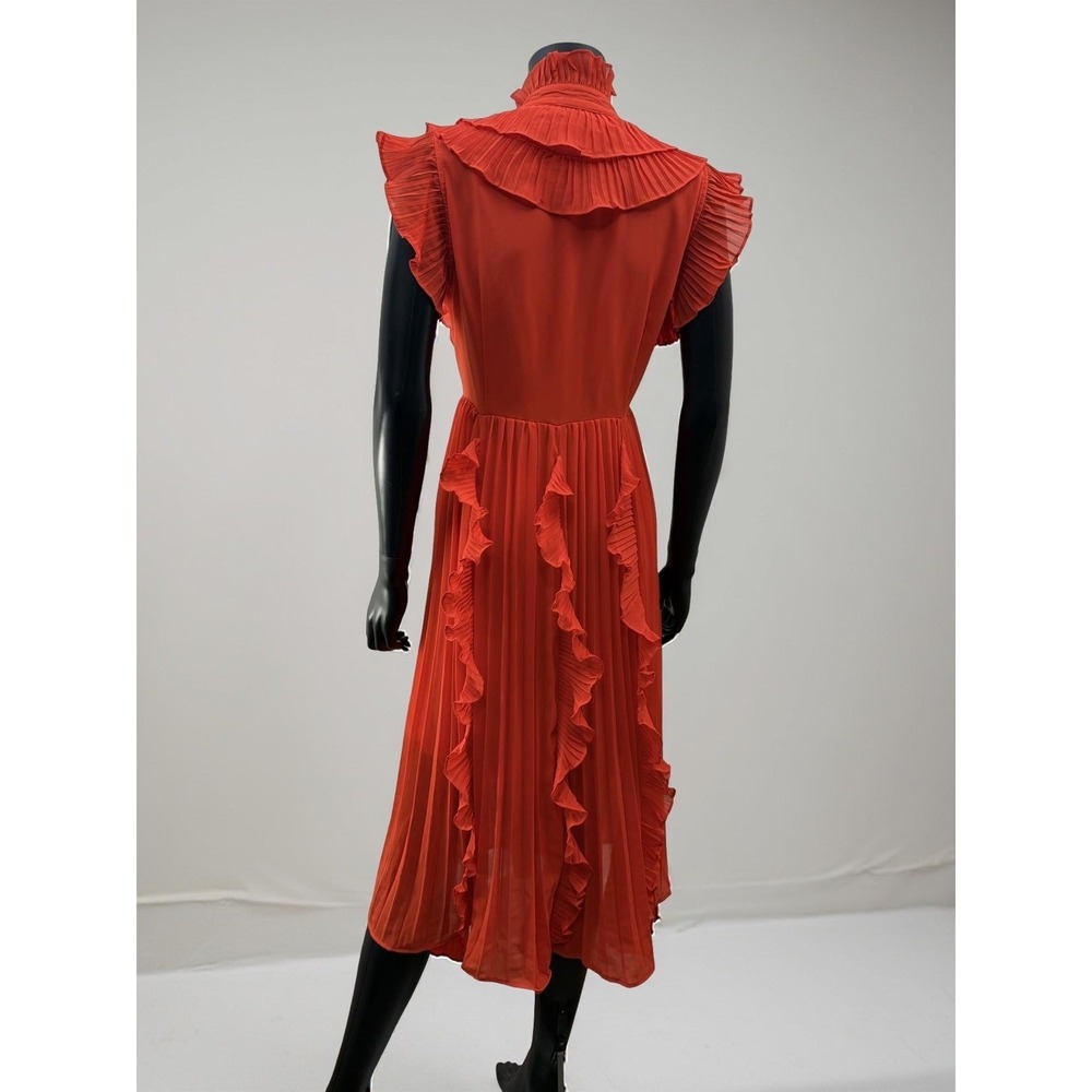 Liu Han Red Chiffon Ruffle Pleated A-Line Midi Dress Size M Cocktail - Picture 4 of 9